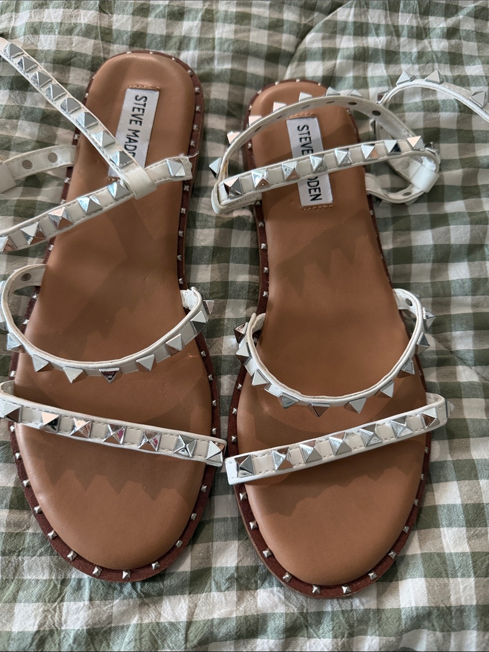 Steve Madden White Pyramid Stud Strappy Sandals